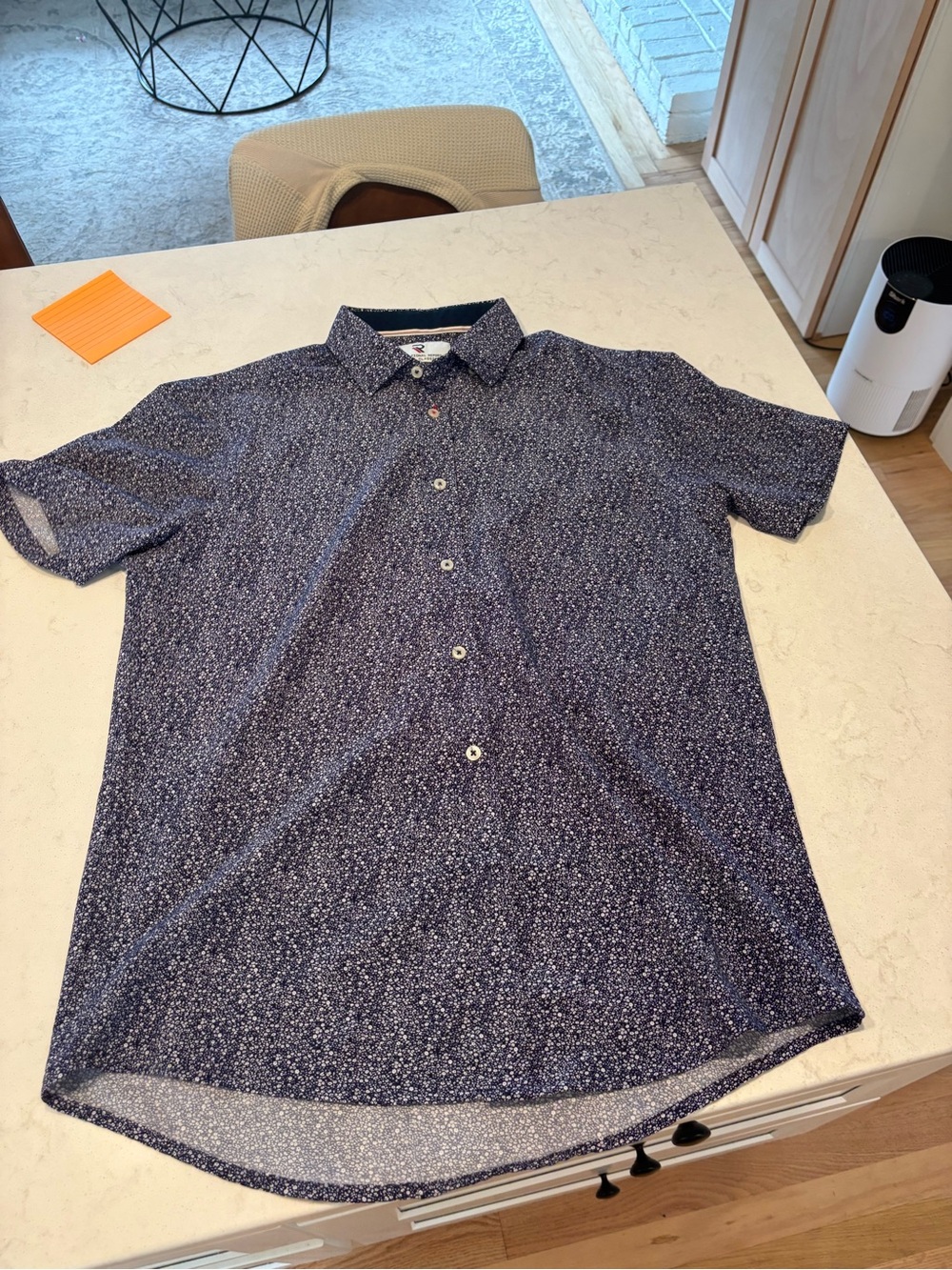 Men's Navy Short-Sleeve Micro Dot Button-Down Shirt